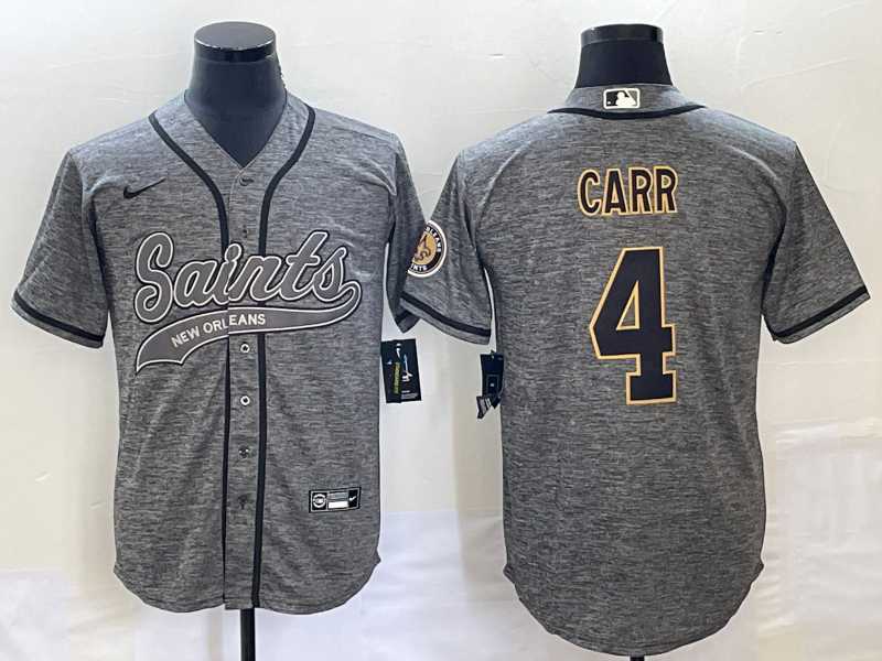 Mens New Orleans Saints #4 Derek Carr Grey Gridiron With Patch Cool Base Stitched Baseball Jersey->new orleans saints->NFL Jersey
